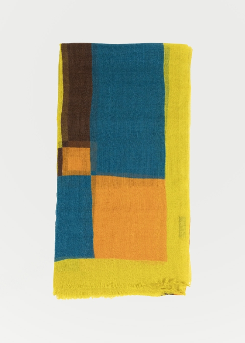 Light Cashmere Stole Yellow Squares pattern
