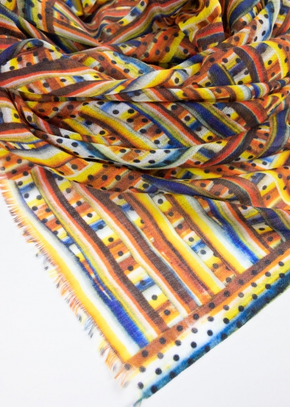 Multicolor Stripes and Pois Light Cashmere Stole
