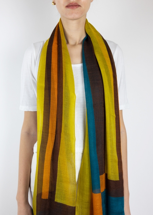 Light Cashmere Stole Yellow Squares pattern