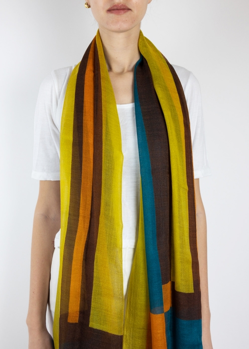 Yellow Squares Pattern Light Cashmere Stole