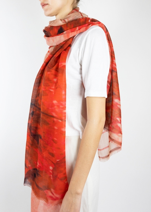 Red Flower Light Cashmere Stole