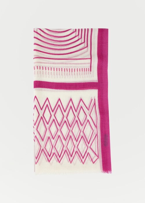 Light Cashmere Stole Stylised Drawings Cream and Fuchsia