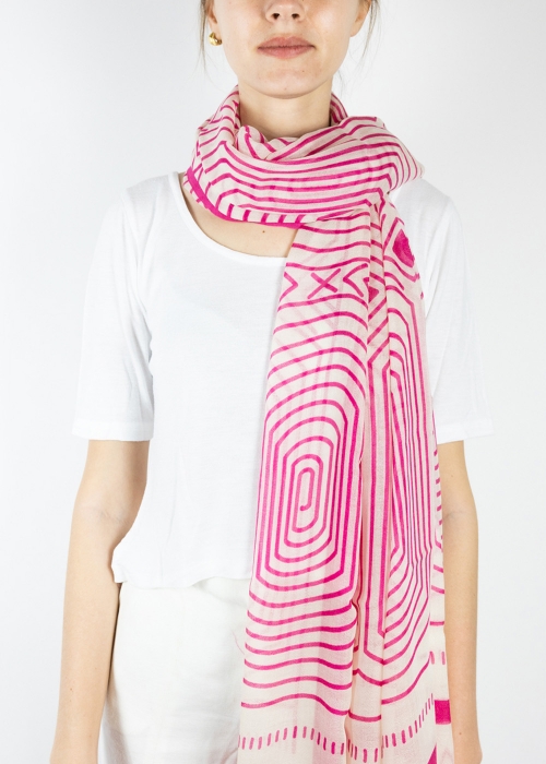 Cream and Fuchsia Drawings Light Cashmere Stole