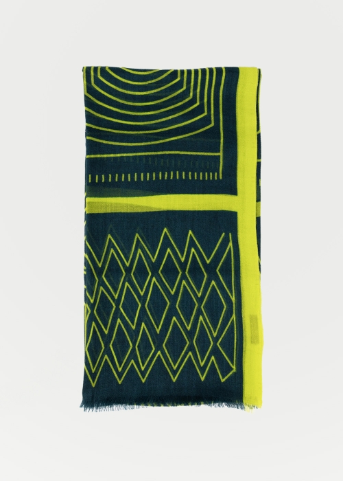 Light Cashmere Stylised Drawings Teal and Yellow