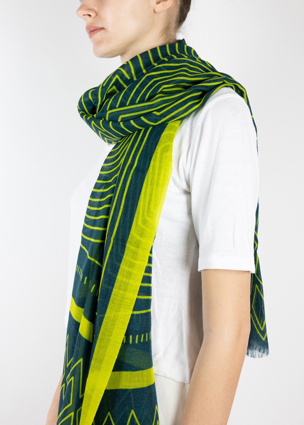 Cashmere Stole Stylised Drawings Teal and Yellow | Cashmere Scarves ...