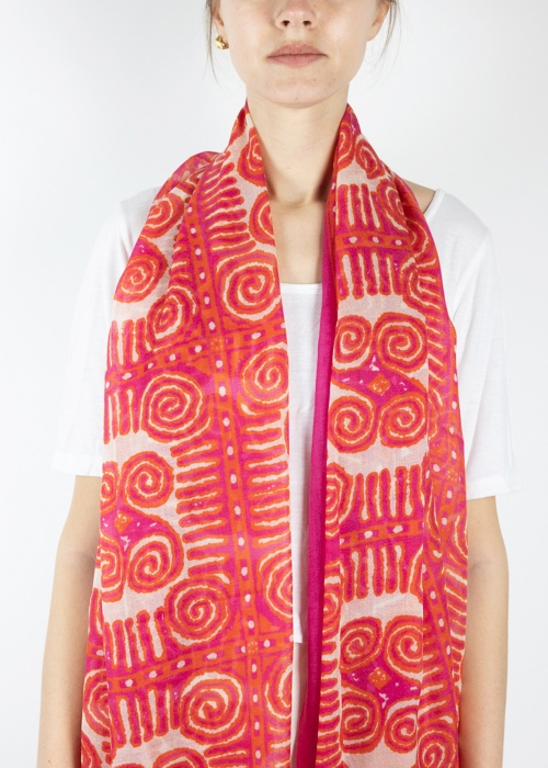 Fuchsia and Orange Yomut Light Cashmere Stole