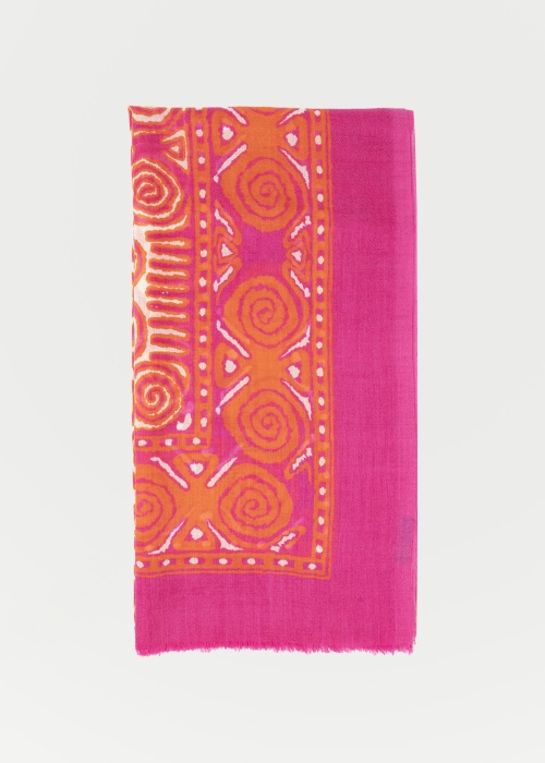 Light Cashmere Stole Yomut Fuchsia and Orange