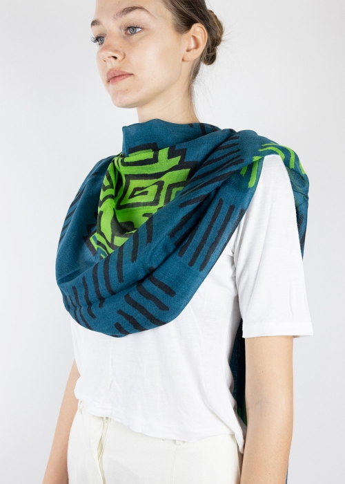 Striped Teal Light Cashmere Stole