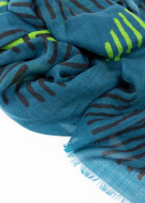 Striped Teal Light Cashmere Stole