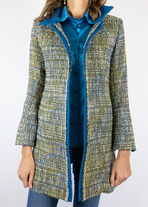 Handcrafted duster coat for woman milan | green chanel duster coat