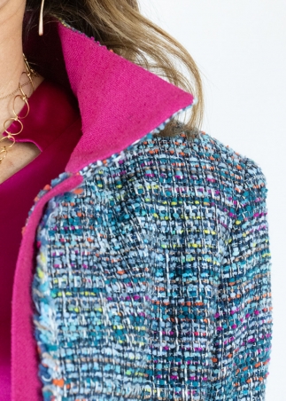 Handcrafted duster coat for woman milan | turquoise chanel duster coat
