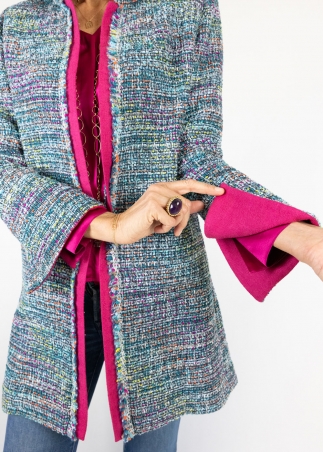 Handcrafted duster coat for woman milan | turquoise chanel duster coat