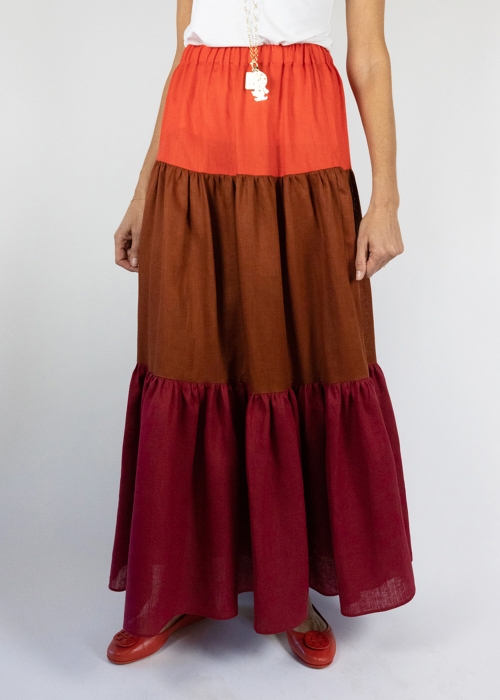 Linen skirt with colorful ruffles
