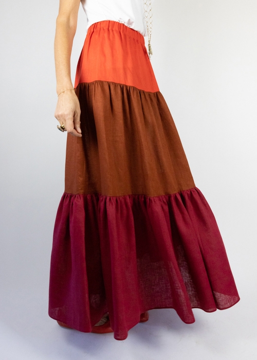 Linen skirt with colorful ruffles