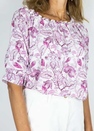 white blouse with pink flowers