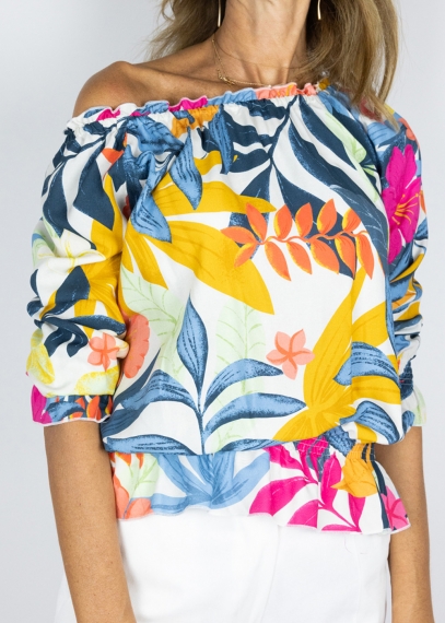 Multicolor Carmen Blouse with Elastic Band