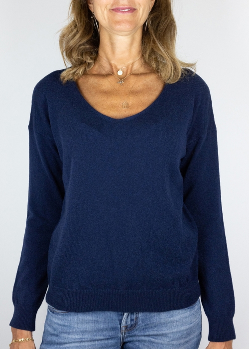 Blue V Sweater with Long Sleeves