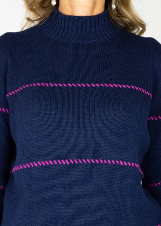 Navy Allegra Saddle Stitches Sweater