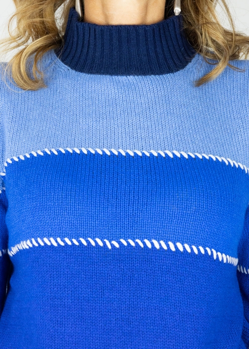 Blue Multicolor Allegra Saddle Stitches Sweater