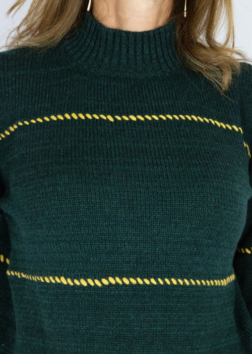 Green Allegra Saddle Stitches Sweater