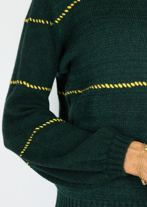Green Allegra Saddle Stitches Sweater