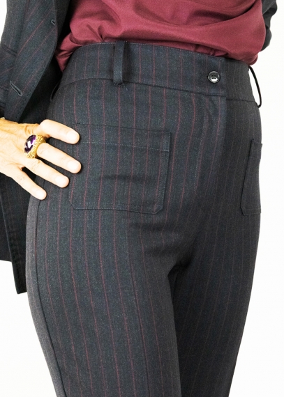 Grey and Burgundy Pinstriped Claude Trousers