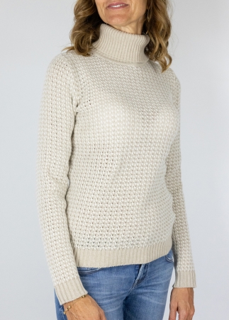 Honeycomb Turtleneck Feather + White Satin