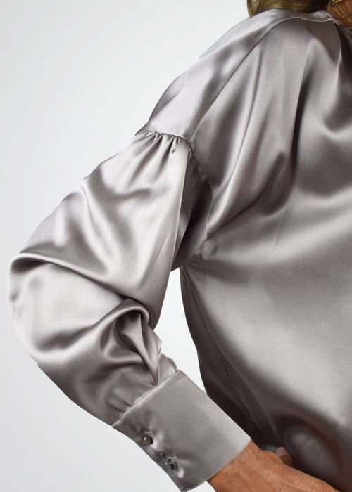 Taupe Polished Silk Laura Oversized Shirt