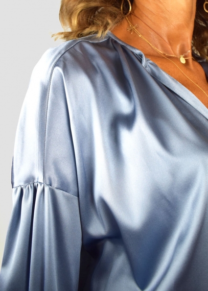 Azure Polished Silk Laura Oversized Shirt