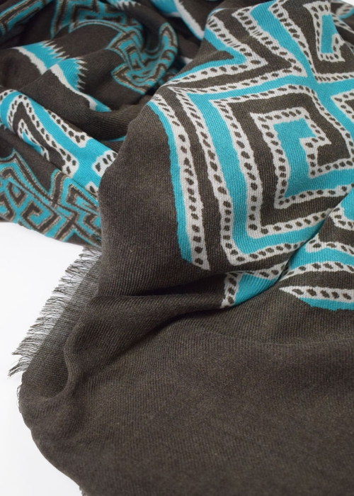 Brown and Turquoise Celebs Cashmere Stole
