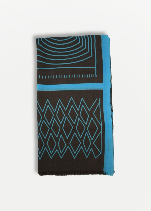 Brown and Turquoise Drawings Cashmere Stole