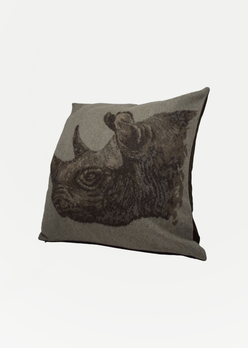 cuscino elegante in cashmere disegno Rinoceronte beige