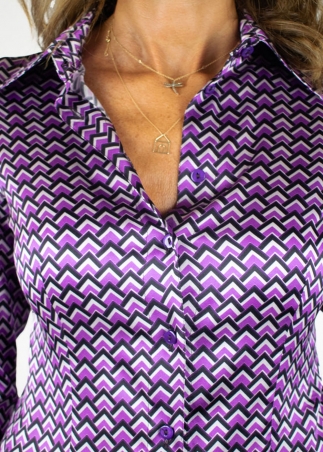 Purple Geometric Printed Silk Classic Shirt