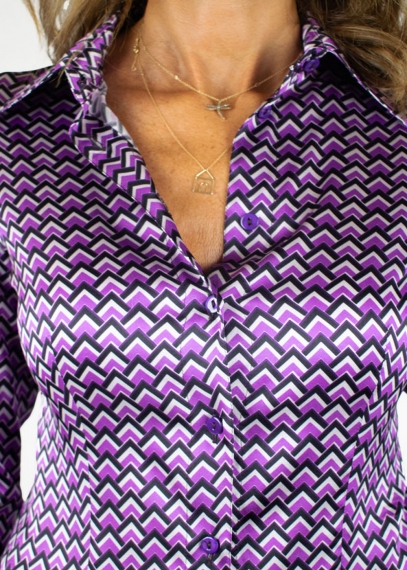 Camicia Classica Stampa Geometrica in Seta Viola