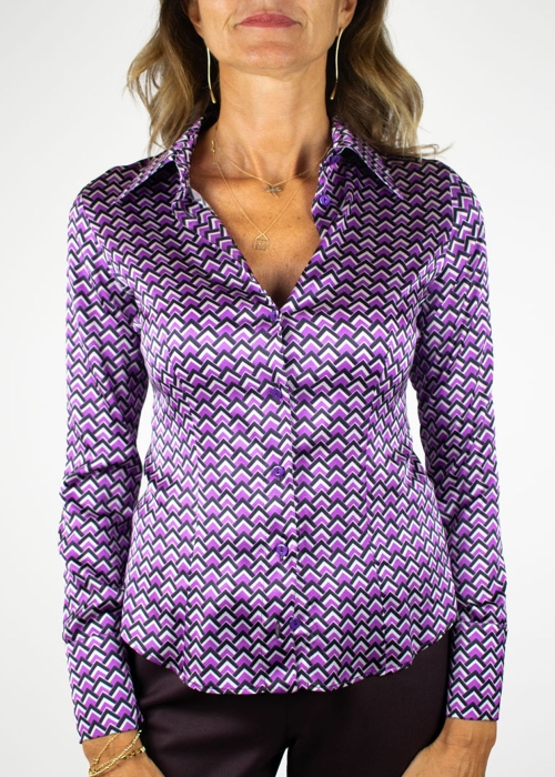 Purple Geometric Printed Silk Classic Shirt