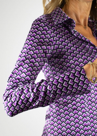 Camicia Classica Stampa Geometrica in Seta Viola