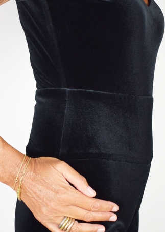 Black V Short Sleeved Velvet Jumpsuit