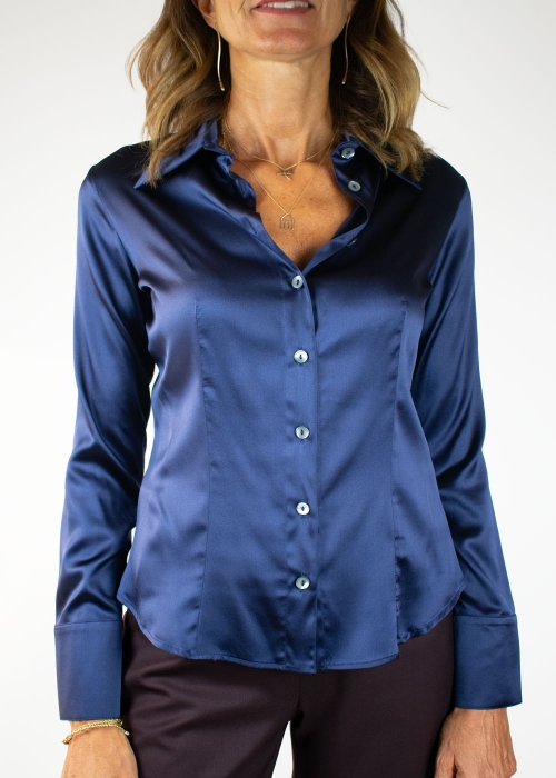 Camicia Classica in Seta Blu