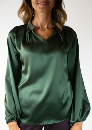 Dark Green Silk Flower Shirt