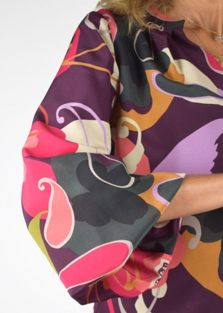 Camicia Fiore Manica a Palloncino in Seta Stampa Fiori