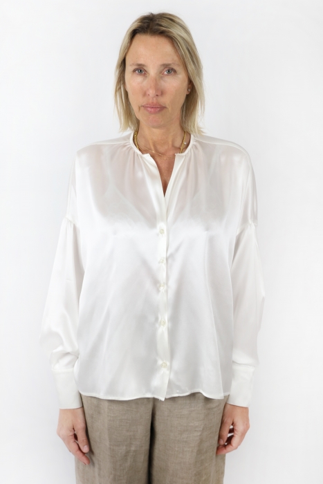 White Polished Silk Laura Oversized Shirt