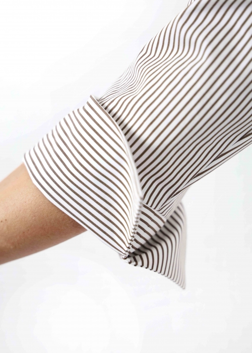 Brown and white stripe Cotton Capri Shirt
