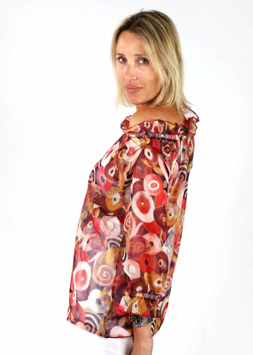 Red Circles Carmen Blouse