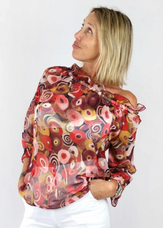 Red Circles Carmen Blouse