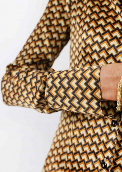 Gold Geometric Printed Silk Classic Shirt