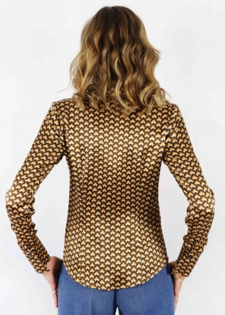 Camicia Classica Stampa Geometrica in Seta Oro