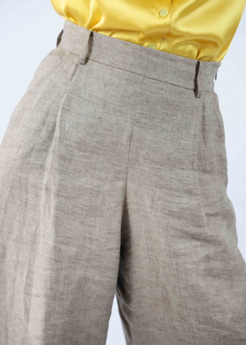 Hazelnut Linen Pleats Trousers