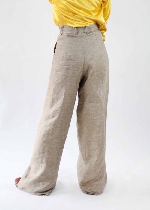 Hazelnut Linen Pleats Trousers