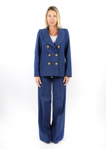 Double-breasted jacket in denim fabric with contrasting buttons