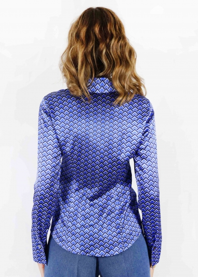 Blue Geometric Printed Silk Classic Shirt